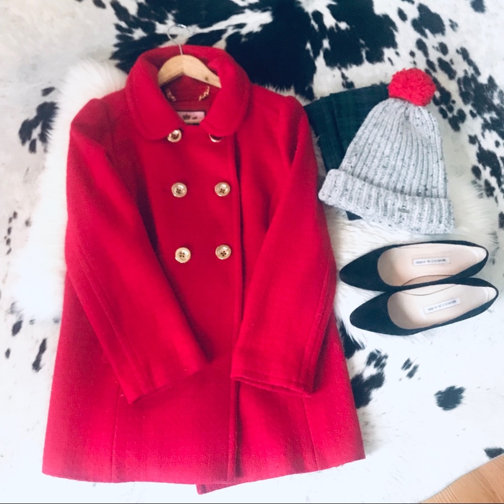 Cherry Red Wool Swing Coat -M